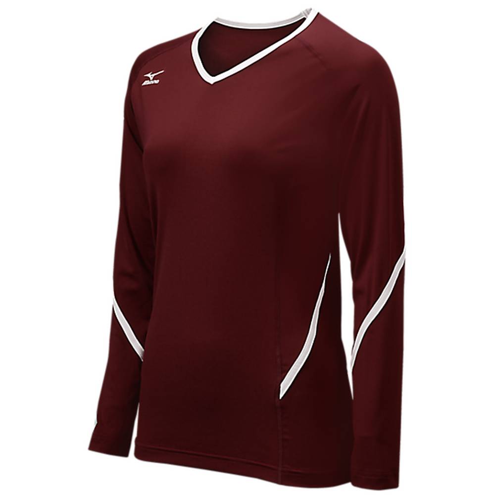 Maglia Mizuno Pallavolo Techno Generation Long Sleeve Donna - Bordeaux/Bianche - 09137-JRHT